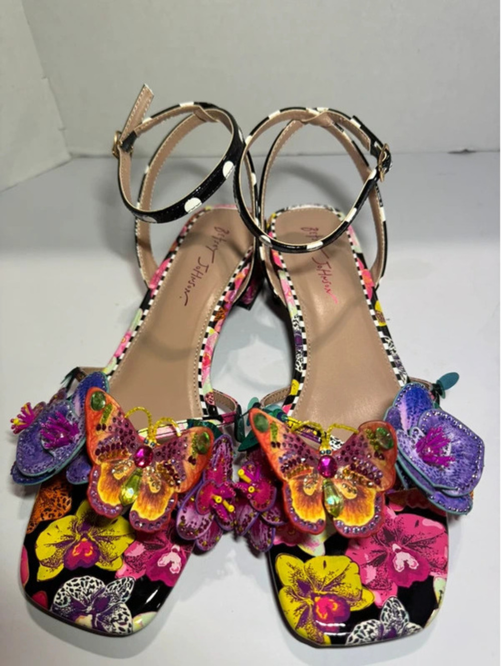 Betsey Johnson Women’s 11 Maranda Beaded Floral & Butterfly Mid-Heel Sandals